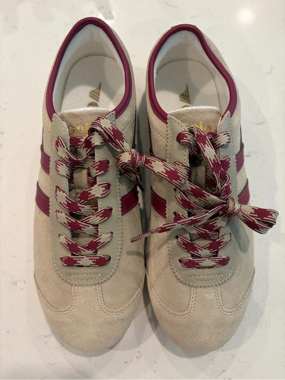 Gola Beige and Maroon Suede Sneaker - Women's Classic Trainer